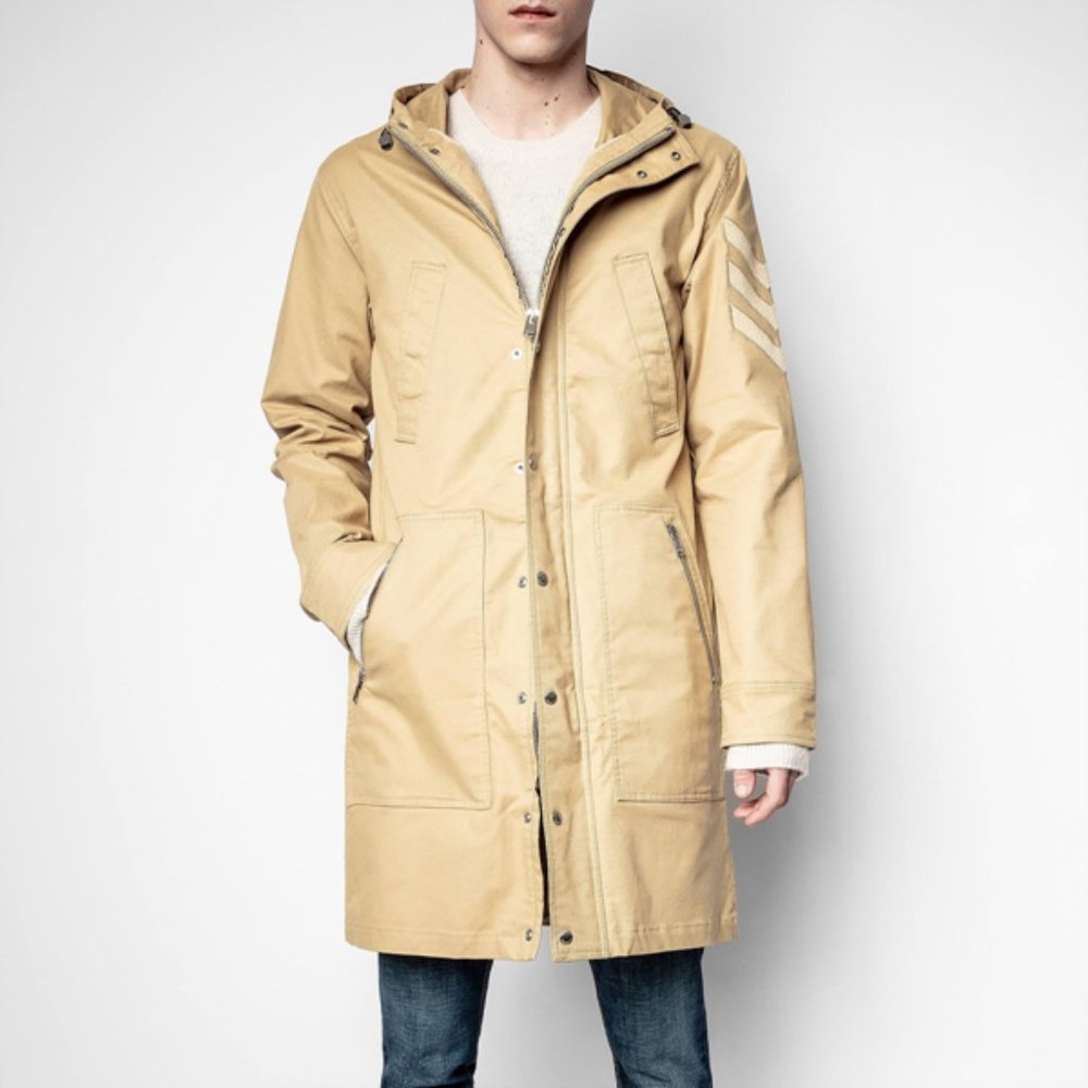 NWT $548 Zadig & Voltaire Kolt Beige Military Hood Parka Trench Coat